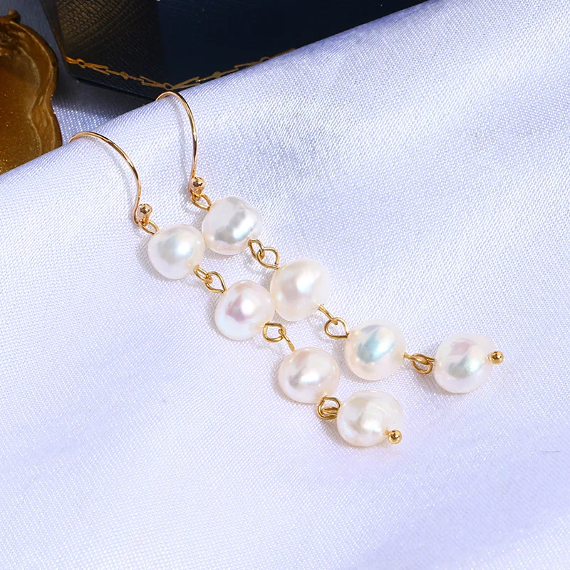 

FUN-BEAUTY Fashion Long Special Shaped Pearl Ear Hooks All-match Simple Pearl Earrings 14K Gold Double-sided Pearl Earrings
