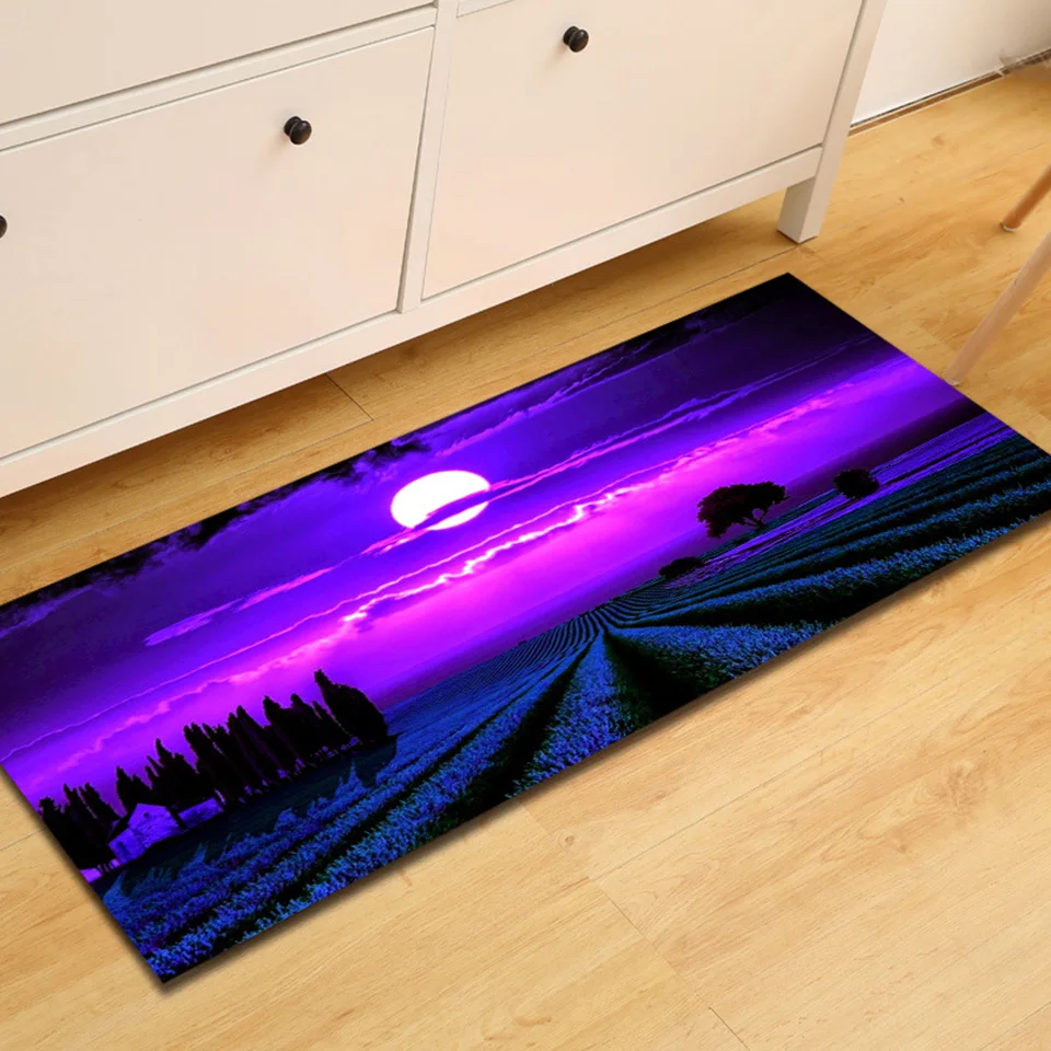 Zeegle Floral Pattern Bathroom Mat Coral Fleece Living Room Floor Mat Kitchen Carpet Anti-slip Bath Rug Doormat