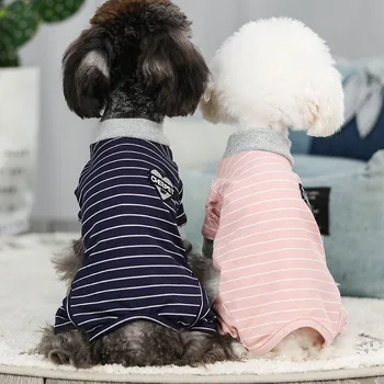 

2019 Striped Design Clothes for Dogs with Love Decor Four-legged Bottomed Pet Jumpsuits for Autumn and Winter Jumpsuit for Dogs