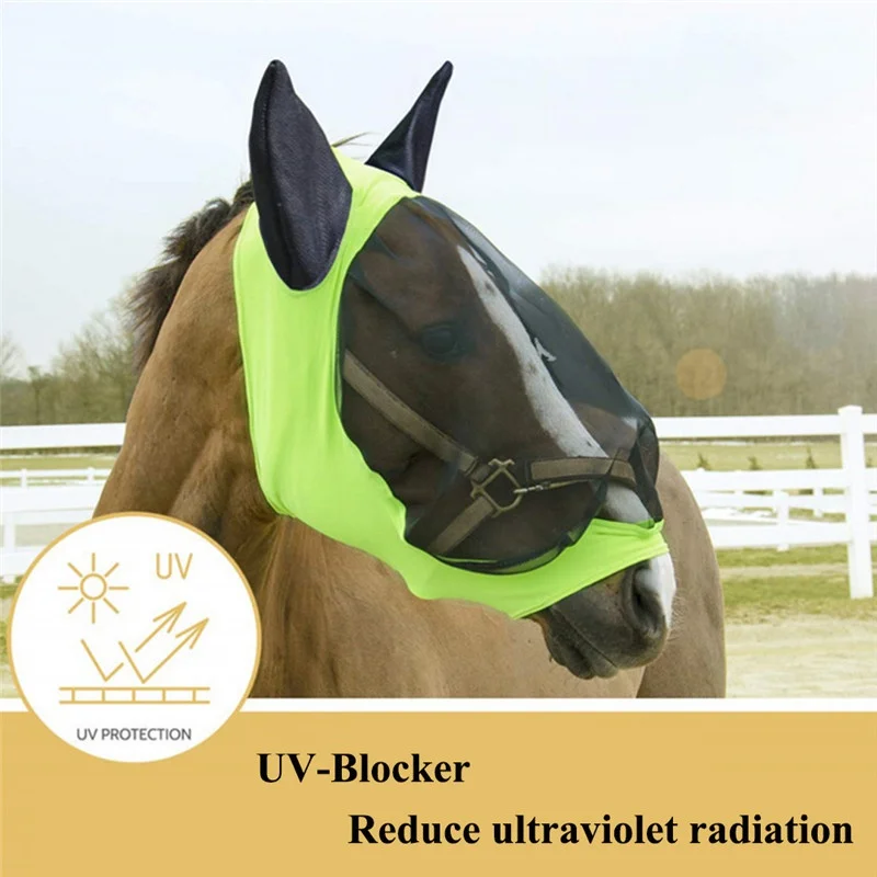 Horse Fly Mask Full Face Mesh Anti-UV Anti Fly Mask With Ears Accessories Horse Riding Breathable Net Protector Horse Ear Cover