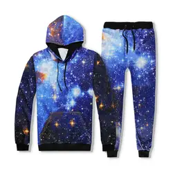 Космическая галактика толстовки набор для мужчин и женщин 2 шт наборы спортивные костюмы толстовка с капюшоном + брюки костюм мужской 3D