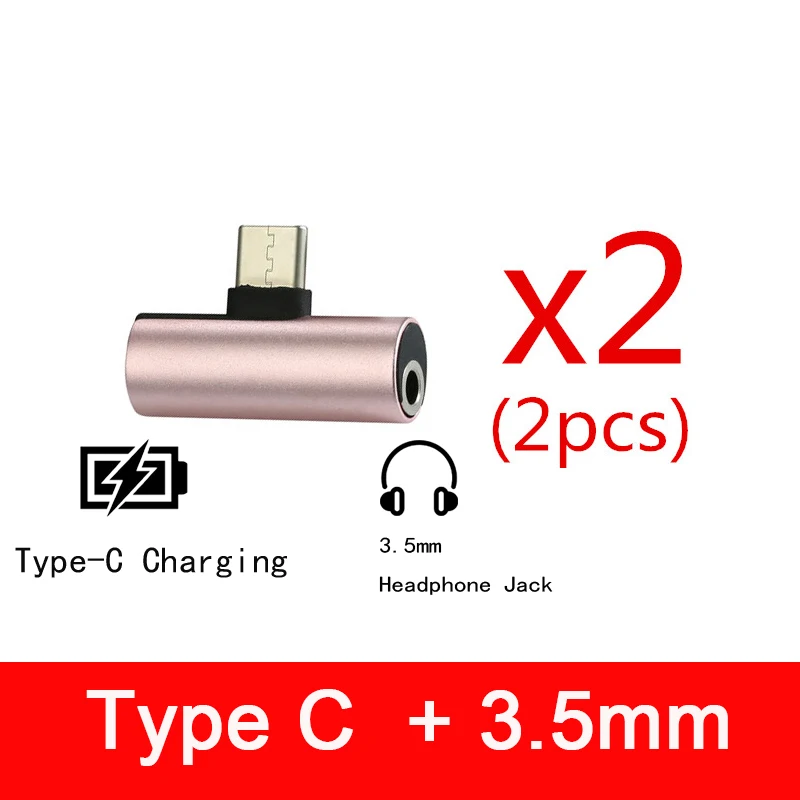 2pcs Pink Двойные наушники 3,5 мм Jack type c 2 в 1 аудио зарядное устройство для Xiaomi Black Shark 2 Pro Чехол аудио Chraging для Xiaomi Black Shark 2 - Цвет: 2pcs Pink