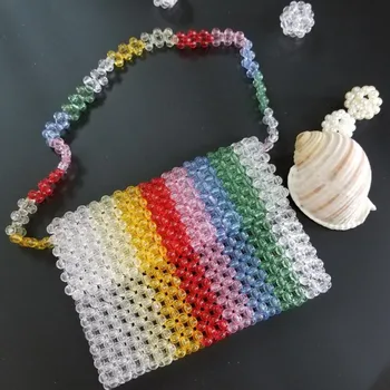 

Transparent Rainbow Handmade Beaded Bag 2020 New Fashion Casual Colorful Crystal Bead Bag Handmade Pearl Bag Women Handbags