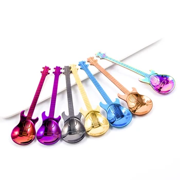 

Multicolor Guitar Shaped Stainless Steel Rainbow Spoon Love Coffee Spoon Teaspoon Children Spoon Beautiful Coffee Tea Use