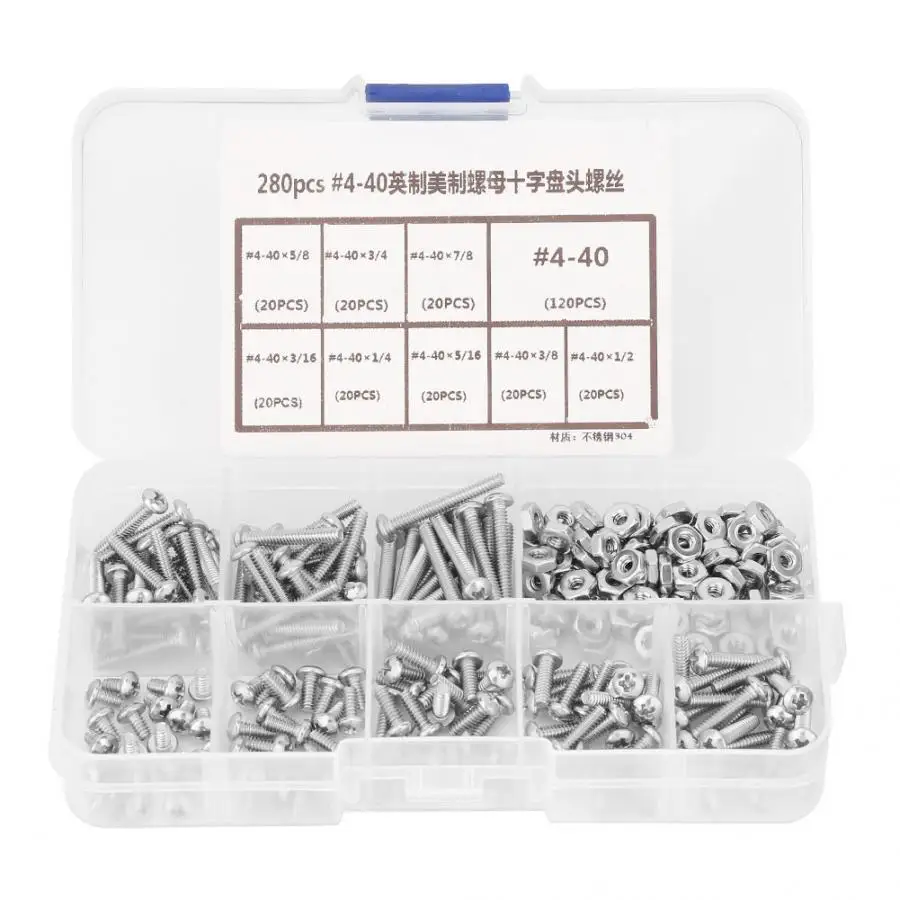 

280pcs Stainless Steel Screws Stainless Steel Pan Head Screws Nuts Assortment Kit Tornillos Cabeza Arandela Widely Used