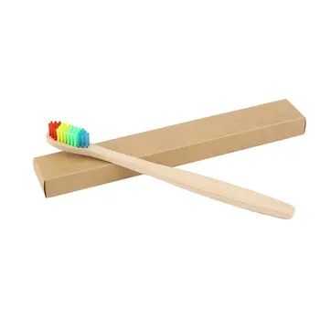 

Colorful Hair + Bamboo Handle Toothbrush Environment Wooden Rainbow Bamboo Toothbrush Oral Care Soft Bristle Unisex