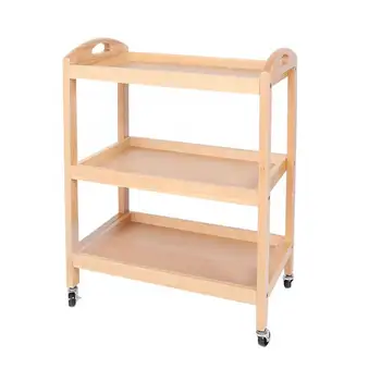 

Household Kitchen 3-Tier Beech Cart Rolling Gadget Trolley Movable Storage Drawers with Universal Wheel