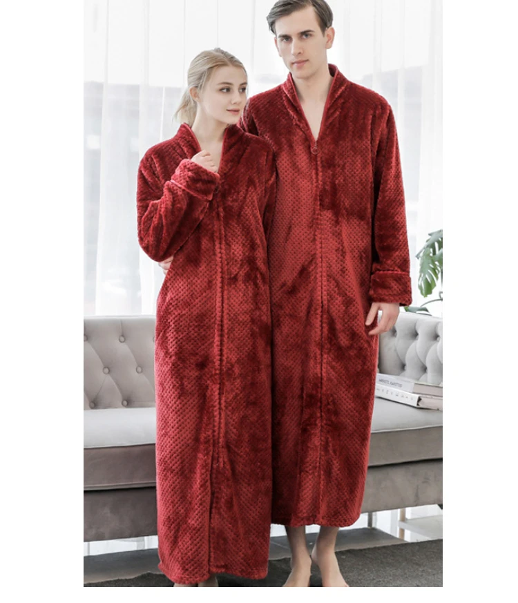 ZDFURS* осенне-зимний бархатный халат на молнии с молниями, ночная рубашка для мужчин и женщин, утолщенная Пижама, фланелевая домашняя одежда