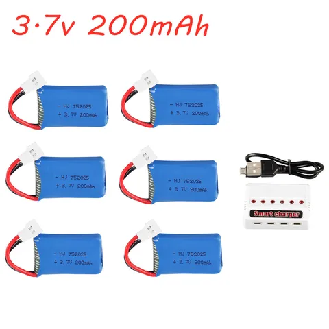 37V 200mAh LiPo Battery 6 in1 Charger for Syma X4 X11 X13 RC Quadcopter Parts 752025 For Syma X4 X11 X13 RC Drones title=
