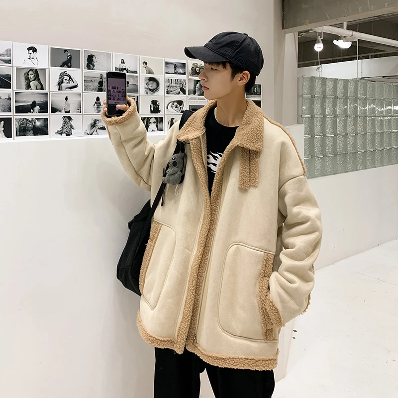 

Men's cotton jacket 2019 autumn and winter new warm fashion lamb fur coat youth personality fashion trend men's clothing