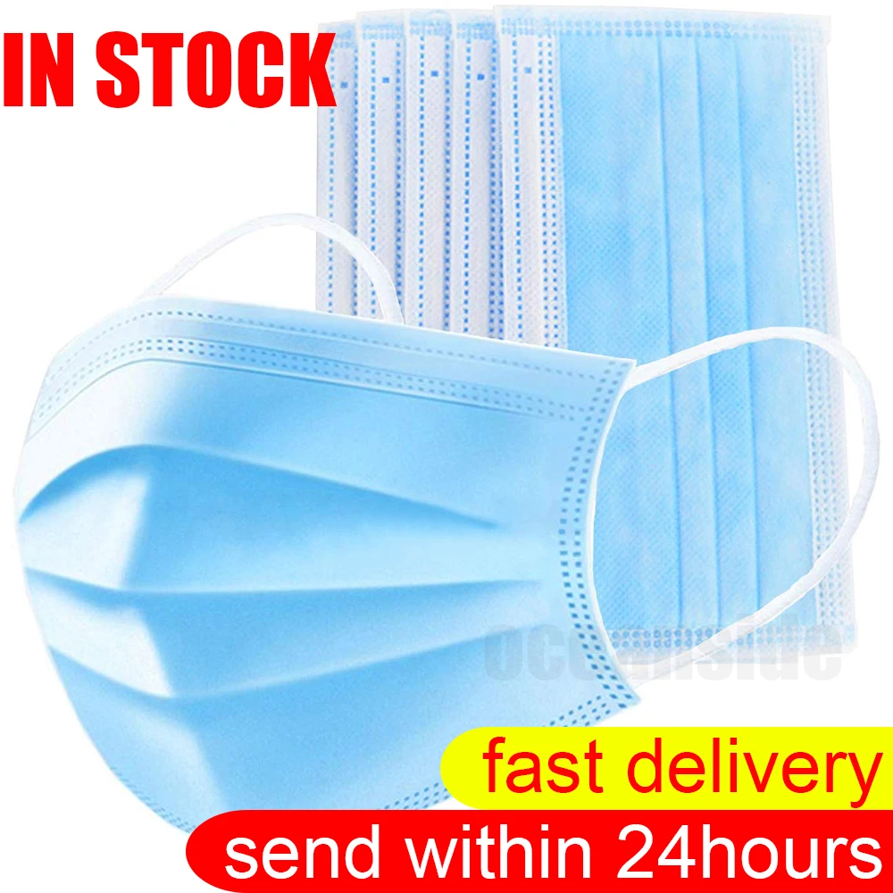 

60Pcs Disposable Face Mask Breathable Dust Proof Respirator Masks Cover 3 Layers Non-Woven Earloop Face Mouth Masks