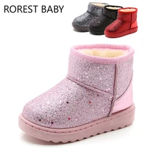 Зимние ботинки для девочек; зимняя детская обувь; мягкие ботинки для малышей; цвет розовый, черный; ботинки для новорожденных девочек с блестками; зимние ботинки для малышей