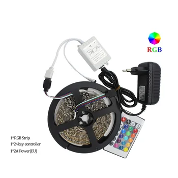 

5M LED Strip Light RGB SMD 2835 Not waterproof Flexible Ribbon Fita Lamp Strip RGB 5M Tape Diode DC 12V+ Remote Control +EU Adap