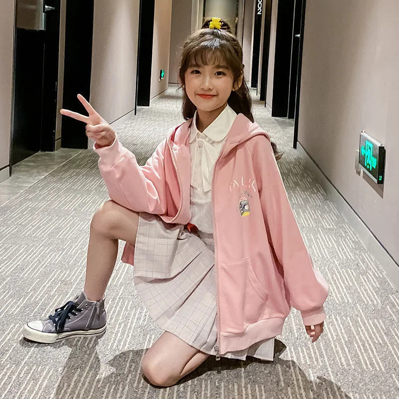 

Girl'S Coat Spring And Autumn 2020 New Style Korean-style Big Boy Western Style Children Fashionable Hooded Mid-length Jacket Fa
