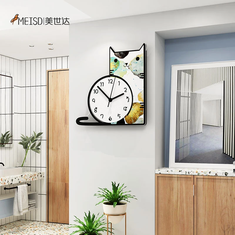 

Cute Cat Silent Large Wall Clock Modern Design Living Room Home Decoration Wall Decor For Room 2020 Decorative Acrylic Art Watch