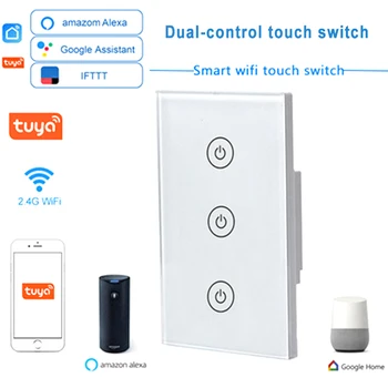 

WIFI smart touch dual control switch home 2 way open support APP remote wireless control US standard AC 110V 220V light switch