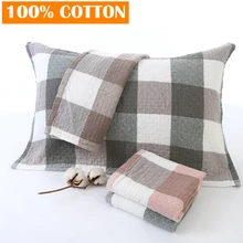 Novo 100% algodão 3 camadas de espessura gaze travesseiros toalha clássico grande xadrez almofadas toalha super macio conjuntos cama puro algodão travesseiros