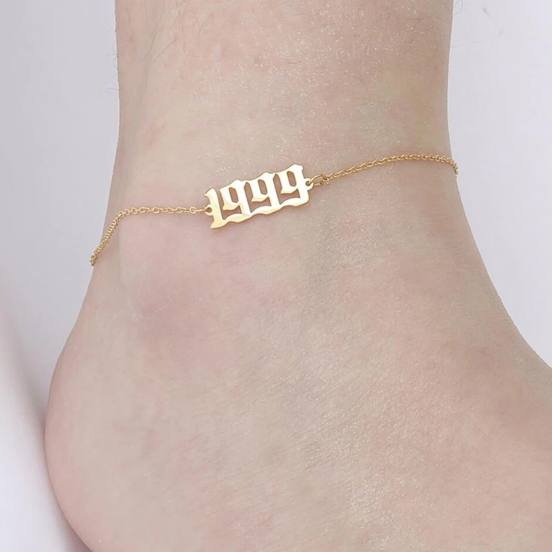 Bohemian Year Number Anklet for Women Stainless Steel Chain 1984 1992 1995 1996 1997 Special Date Anklet Bracelets Adjustable Bohemian Year Number Anklet for Women Stainless Steel Chain 1984 1992 1995 1996 1997 Special Date Anklet Bracelets Adjustable