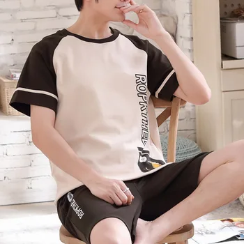 

Casual Men Pajamas Sets 2pcs Summer Cotton Short-sleeved and Shorts Pajamas Set Home Suit Multi Styles Plus Size