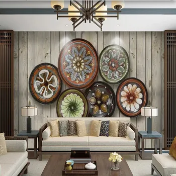 

milofi custom large wallpaper mural 3D soft pack circle flower wood grain background wallpaper mural