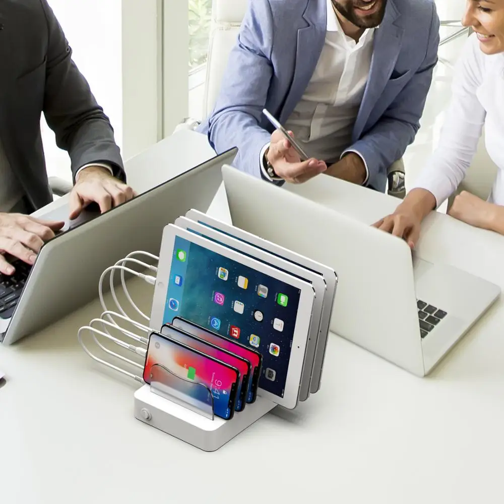 Soopii Quick Charge 3.0 60W/12A 6-Port USB Charging Station for Multiple Devices,Dock Station with 8 Cables for Iphone Included