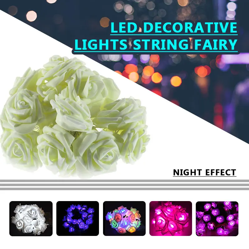 Rose Led 2 Meter Home& Garden Wedding Romantic Lighting Chains 20LED with Battery Curtains String Lights Outdoor Party Light