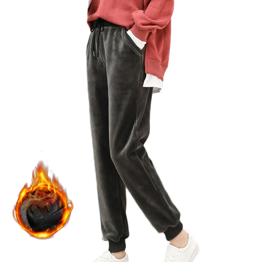 Gray With velvet Женские теплые брюки, обтягивающие спортивные штаны, повседневный Зимний спортивный костюм для бега XRQ88 - Цвет: Gray With velvet
