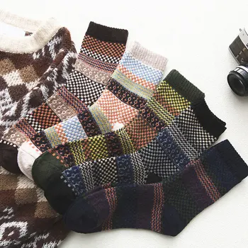 

Men Winter Warm Stripe Socks Thick Wool Casual Crew Sock Business Middle Tube Socks Long Autumn Floor Comfortable Socks Hots