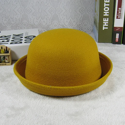 Yellow Fashion Winter Kids Hat Wool Bowler Hats Children Girls Hat Adjustable Kids Cap Autumn Spring 4-8 Years - Цвет: Yellow