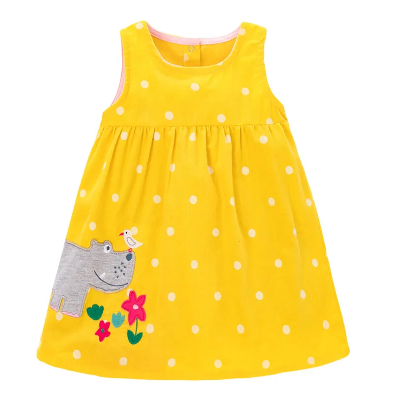 Jumping Meters 2020 Animals Applique Sleeveless Girls Vest Dresses Corduroy Toddler Clothing Cute Baby Clothes Dress | Детская одежда и