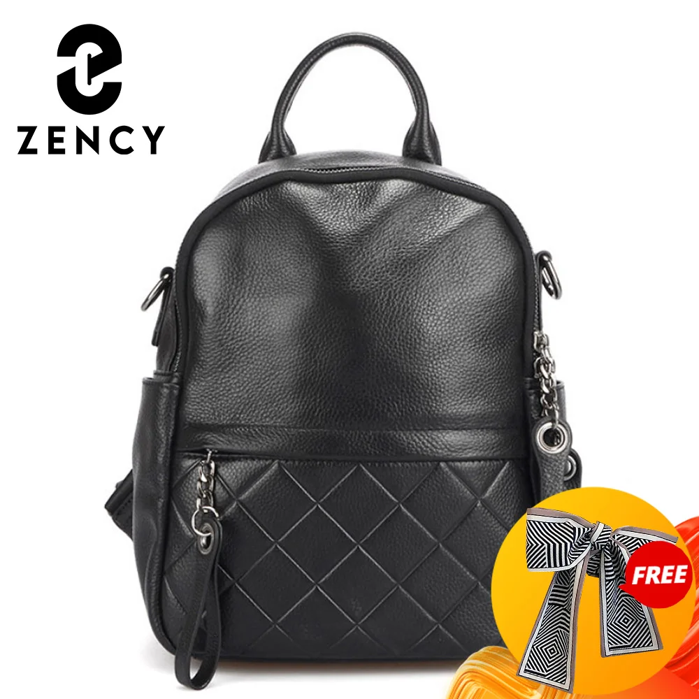 Винтажный рюкзак Zency из 100% натуральной кожи для женщин элегантный черный