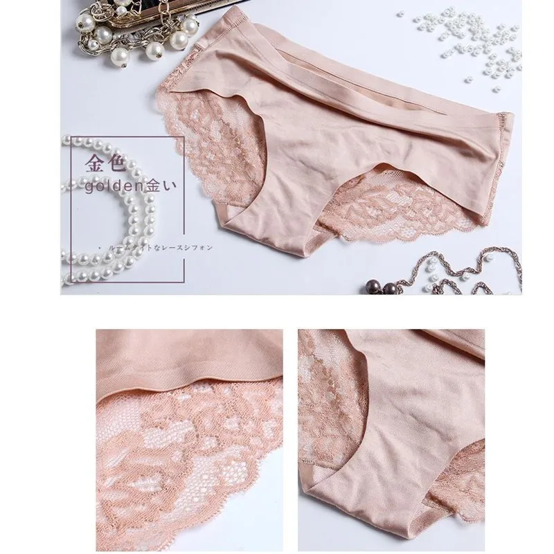Jeseca New Sexy Lace Female Briefs Transparent Panties Low-Rise Underwear Hollow Out Easy-Dry Breathable Seamless Short Briefs - Цвет: Flesh