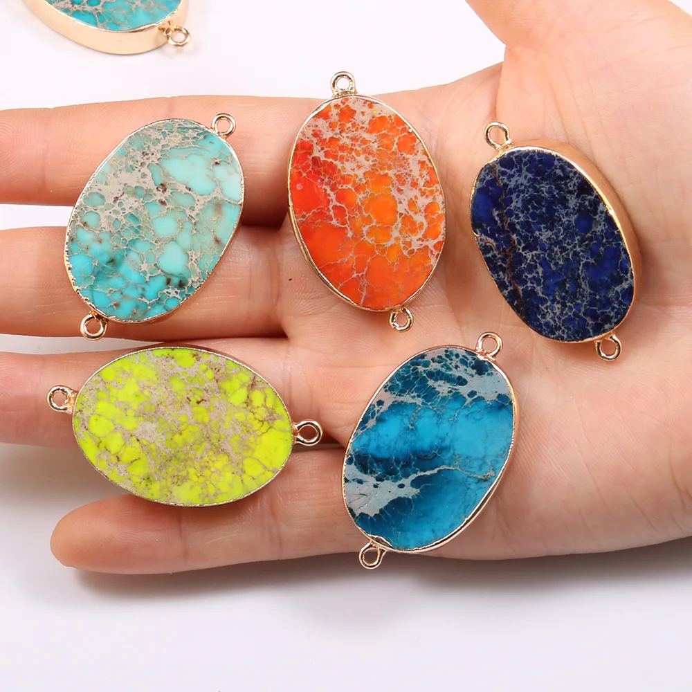 

Natural Emperor Stone Charms Double Hole Connector Pendants for Jewelry Making Necklce DIY Bracelet Accessories Size 25x45x6mm