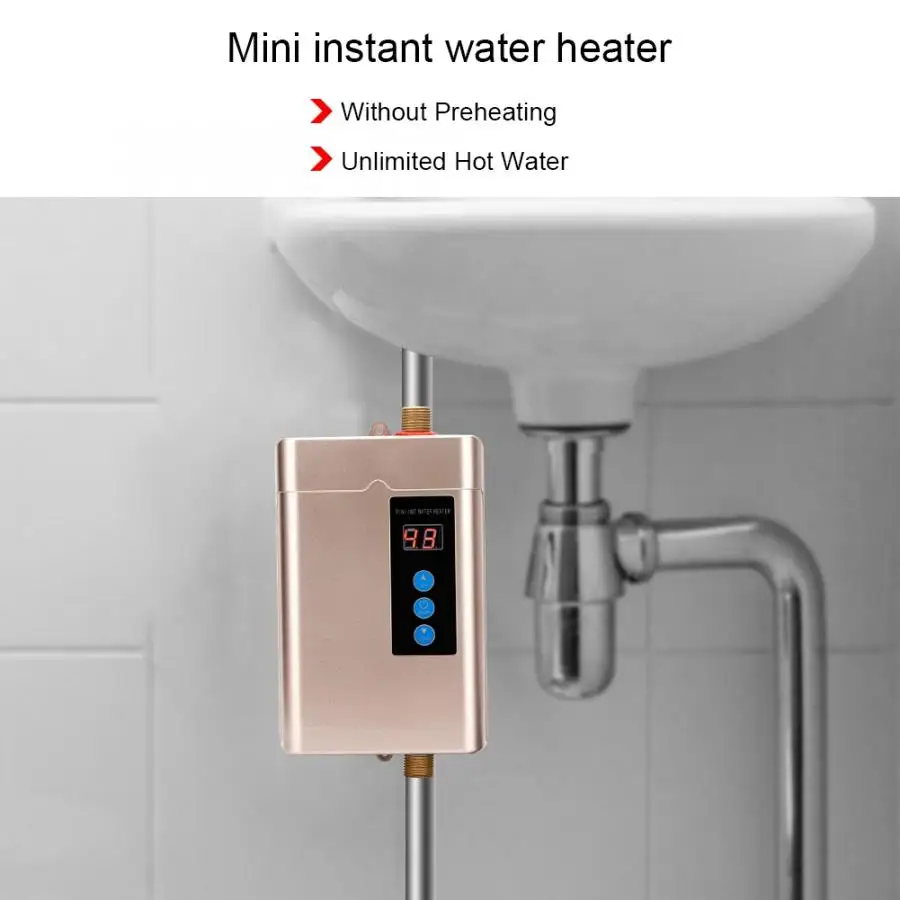 Electric Water Heater Electric Tankless Water Heater 4 Gears Mini Hot Instantaneous Water Heater System for Kitchen Bathroom 110-240V