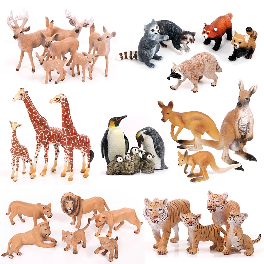 動物園の動物の置物 ミニチュアコレクション 子供のおもちゃ アフリカのライオン 虎 アライグマ クマ 鹿の置物 Null Aliexpress