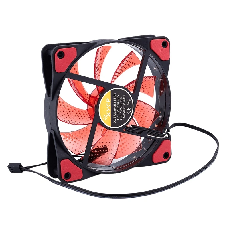 2 Pc 15 Lights LED PC Computer Chassis Fan Case Heatsink Cooler Cooling Fan DC 12V 4P 120X120X25Mm, Red& Green