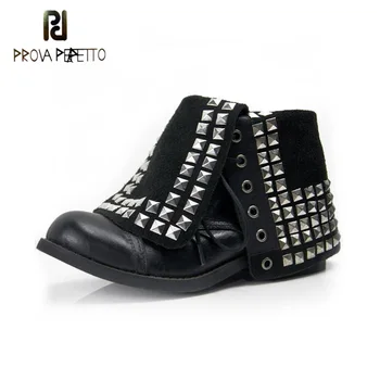 

Prova Perfetto Retro Style Women Short Boots Thick Bottomed Full Rivet Martin Shoes Femmions Cow Leather Motorcycle Boots
