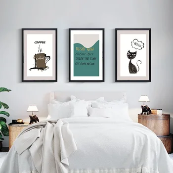 

Cute Cartoon Cat Poster Nordic Canvas Painting Decor Wall Living Room Kid Bedroom Animal Letter Coffee Picture Decor Painting
