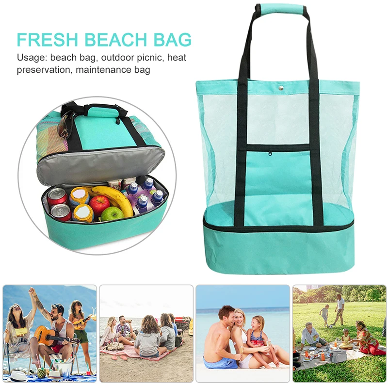 Mesh Shopping Picnic Grocery Bag Toy Travel Tote Bag with Pockets Waterproof Large Lightweight Foldable abcGoodefg Mesh Beach Tote Bag 