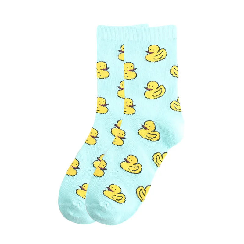 Носки до середины икры для взрослых; носки с летающим чизкейком; сырный торт; утенок; симпатичное животное; Ленивец; пончик; зоопарк; Кот; Нарвал; дельфин; КИТ - Цвет: Yellow Ducks