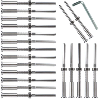 

20Pcs Invisible Turnbuckle Hand Swage Threaded Stud Tension Hex Head End Fitting Receiver Terminal for 1/8 inch Cable Railing Pr
