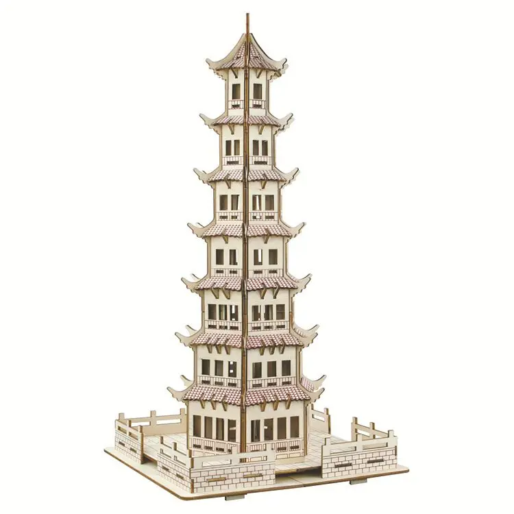 wooden toy 3D building model puzzle hand work assemble game woodcraft construction kit Chinese ancient leifeng tower pavilion 1p | Игрушки и