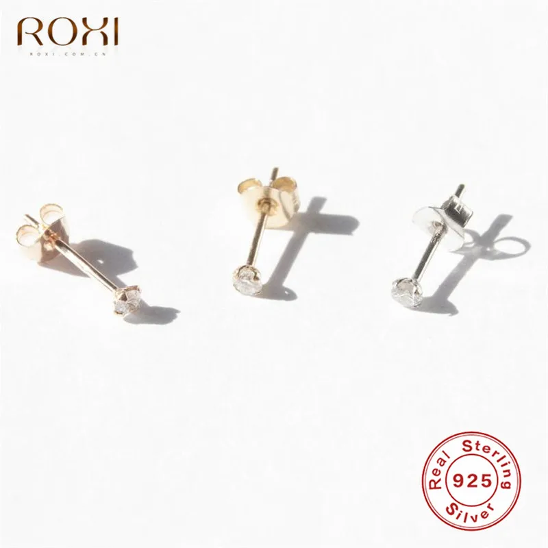 Серьги ROXI из стерлингового серебра 925 пробы, классические модные четыре когтя, циркониевые серьги-гвоздики для женщин, Свадебные обручальные ювелирные изделия для пирсинга