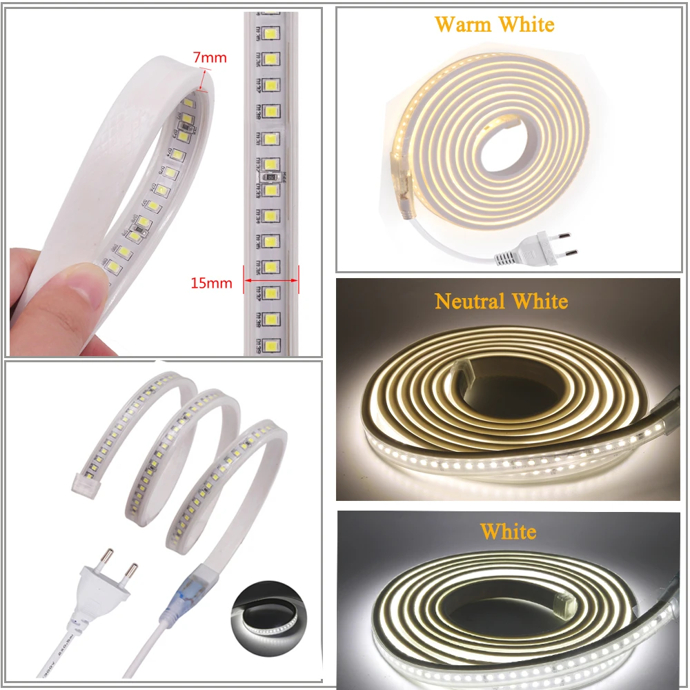 AC220V SMD2835 Светодиодная лента светильник 144 светодиодный s/m Водонепроницаемая гибкая светодиодная лента светодиодный лента с IC управлением светодиодный светильник с европейской вилкой