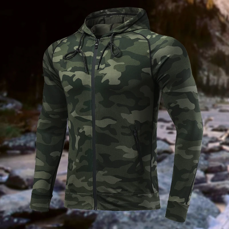 Men Sports Jackets Camouflage Outdoor Sports Zipper Hoodies Casual Gym