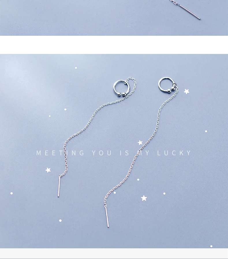 Trusta Tassel Earrings Fashion 925 Sterling Silver Dangle Linked Chain 10cm Clip On Earrings Sweet for Girls Lady Jewelry DS1563