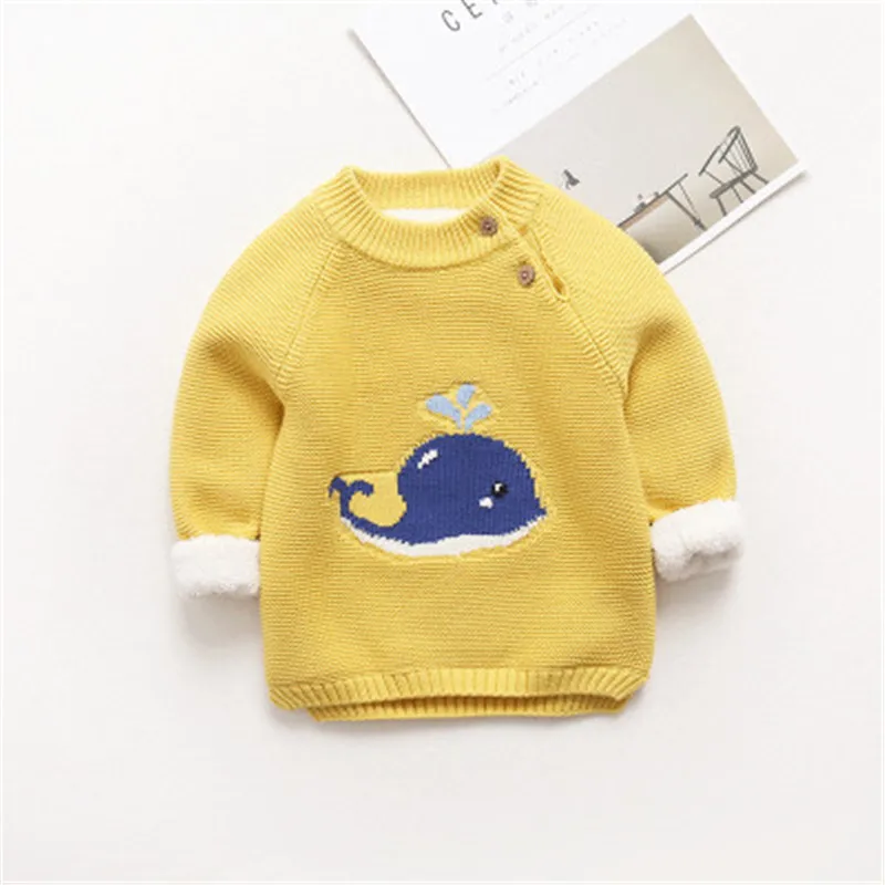 Цвет: желтый Thick Whale Baby Girl Sweater Knitted Cardigans Pullover Thick Warm Boys Sweaters Children Clothing Sweaters Kids Boys Tops - Цвет: Цвет: желтый