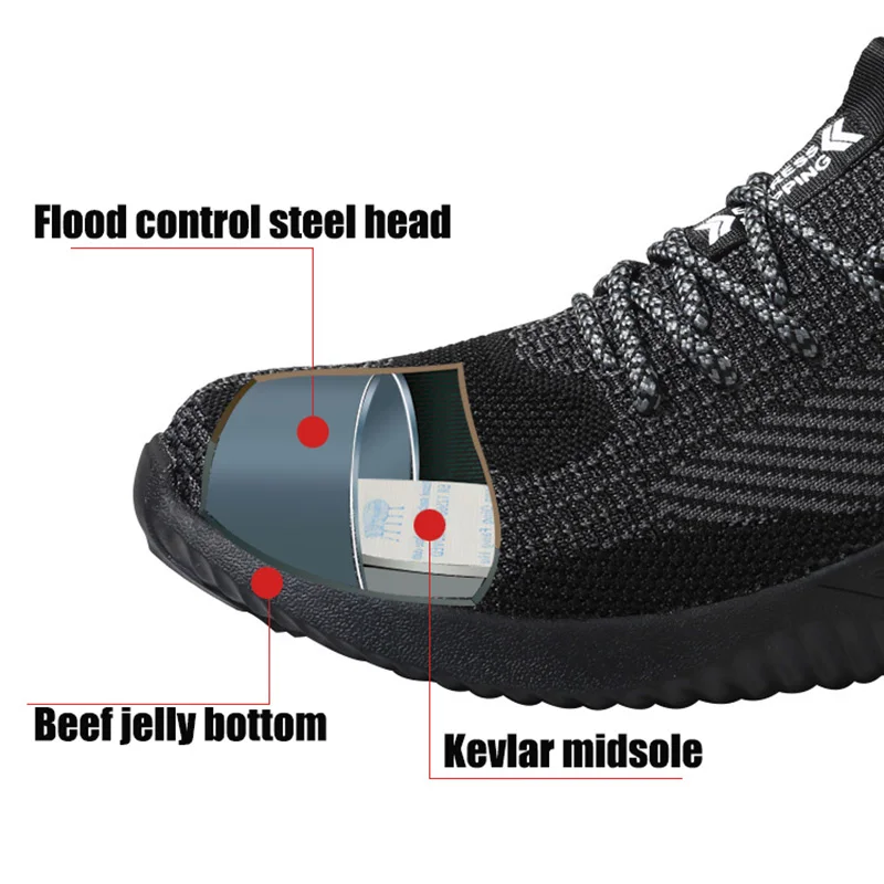 Safety shoes indestructible men's shoes fly woven breathable steel toe caps anti-puncture rubber outsole non-slip work shoes