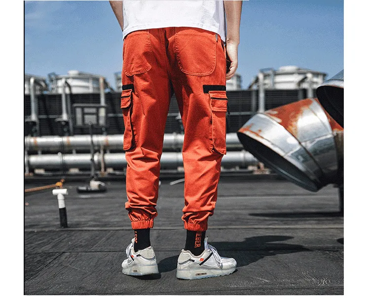 4XL размера плюс оранжевые брюки карго мужские карманы на молнии Японская уличная одежда брюки карго для мужчин летние шаровары спортивные штаны повседневные
