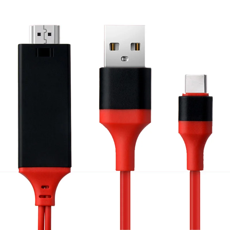 Black Red with USB 2 м USB C к HDMI кабель TypeC телефон к ТВ HD ТВ конвертер 4 к HD видео адаптер Ссылка для Macbook samsung Galaxy S8+ S9 S10 Plus - Цвет: Black Red with USB
